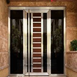 درب استیل و چوب ورودی تک لنگه با دو کتیبه ثابت مدل s6