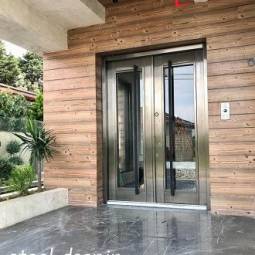 درب استیل ورودی دو لنگه برنزی مدل s17